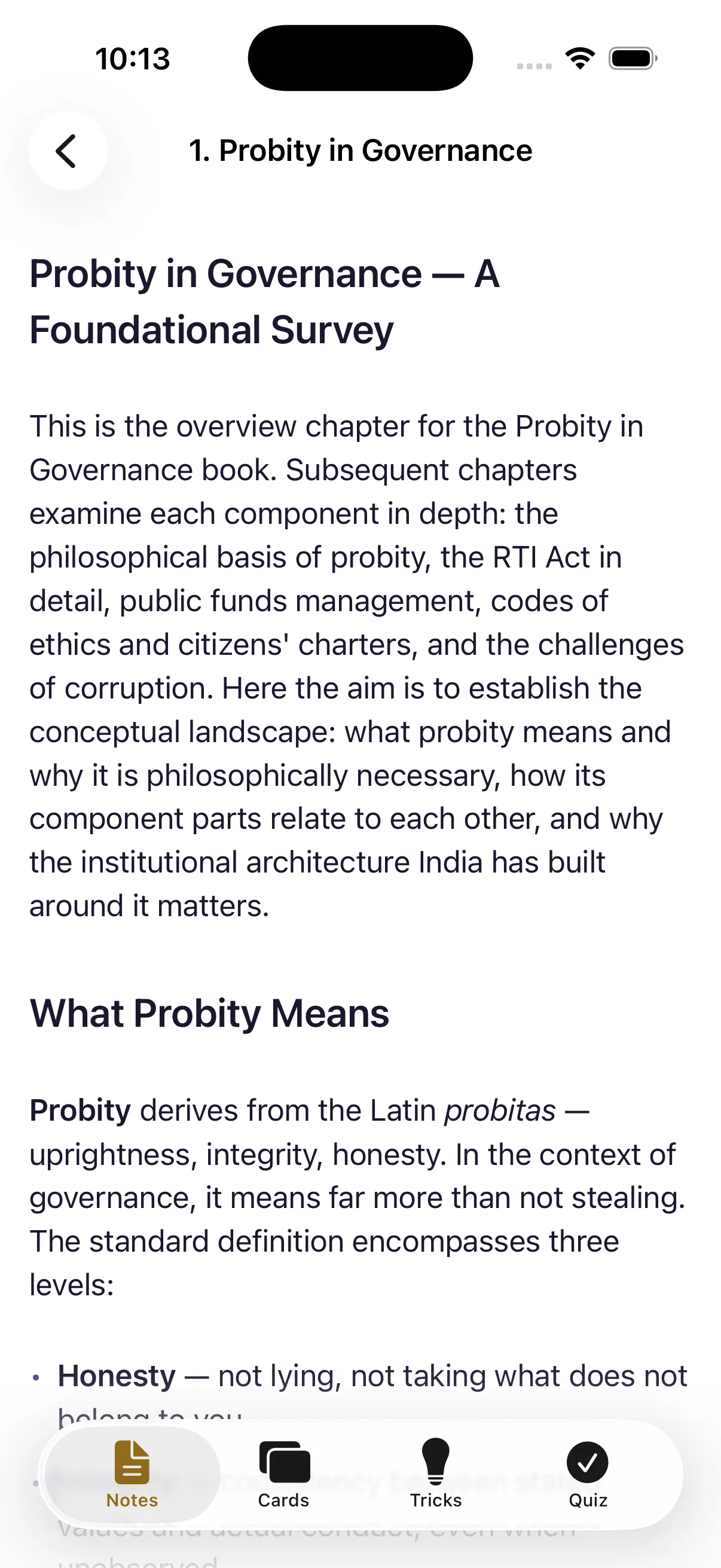 Chapter notes on Probity in Governance
